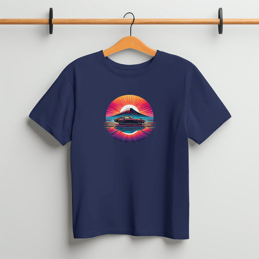 Sunset Drive Retro Japanese Mountain Car T-Shirt | DTF Printed Unisex Tee